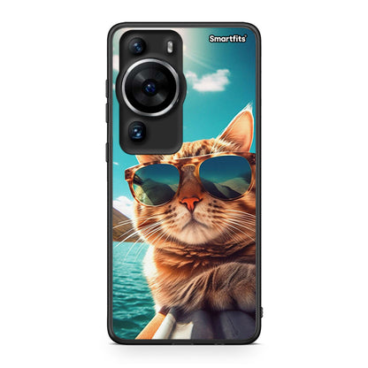 Θήκη Huawei P60 Pro Summer Cat από τη Smartfits με σχέδιο στο πίσω μέρος και μαύρο περίβλημα | Huawei P60 Pro Summer Cat Case with Colorful Back and Black Bezels