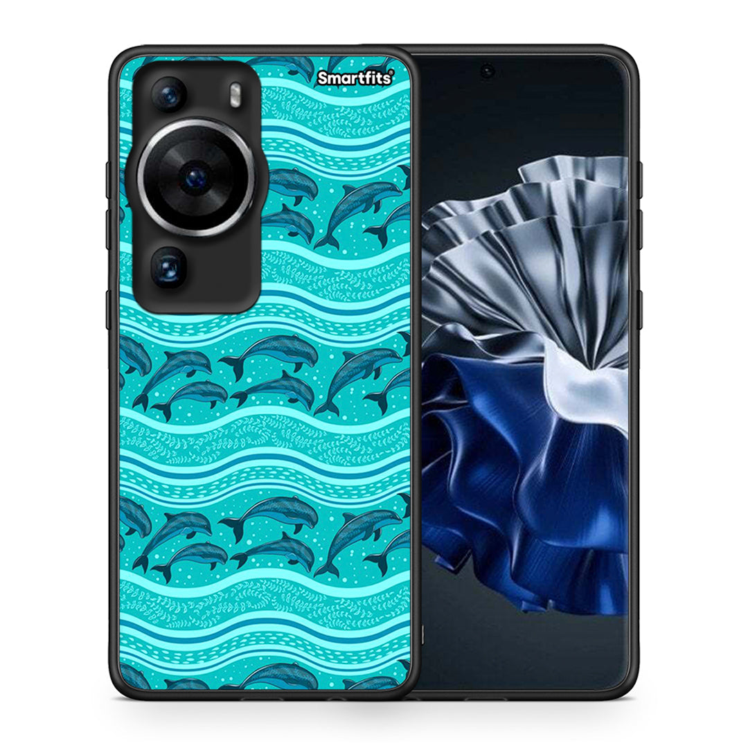 Θήκη Huawei P60 Pro Swimming Dolphins από τη Smartfits με σχέδιο στο πίσω μέρος και μαύρο περίβλημα | Huawei P60 Pro Swimming Dolphins Case with Colorful Back and Black Bezels