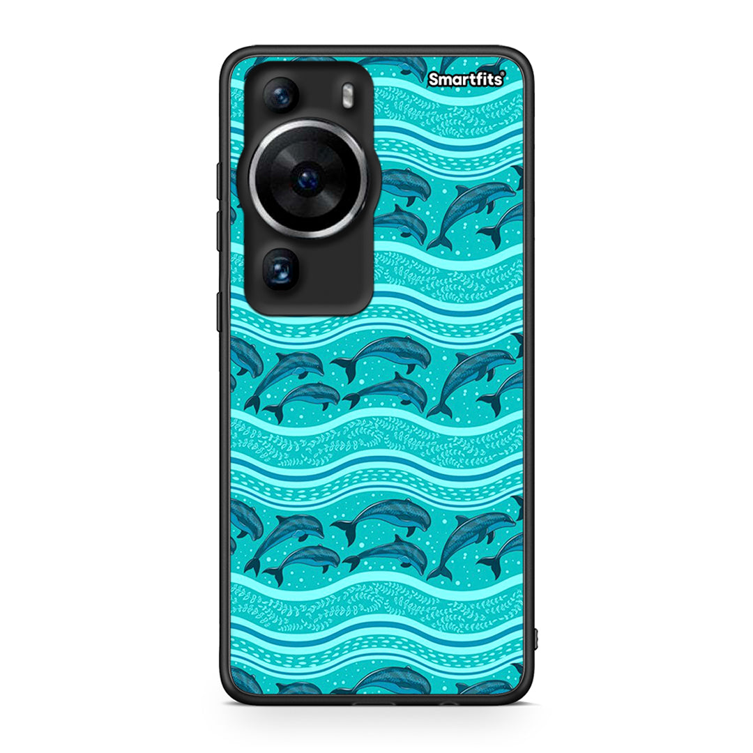 Θήκη Huawei P60 Pro Swimming Dolphins από τη Smartfits με σχέδιο στο πίσω μέρος και μαύρο περίβλημα | Huawei P60 Pro Swimming Dolphins Case with Colorful Back and Black Bezels