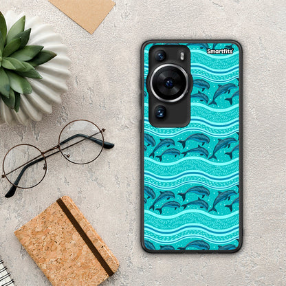 Θήκη Huawei P60 Pro Swimming Dolphins από τη Smartfits με σχέδιο στο πίσω μέρος και μαύρο περίβλημα | Huawei P60 Pro Swimming Dolphins Case with Colorful Back and Black Bezels