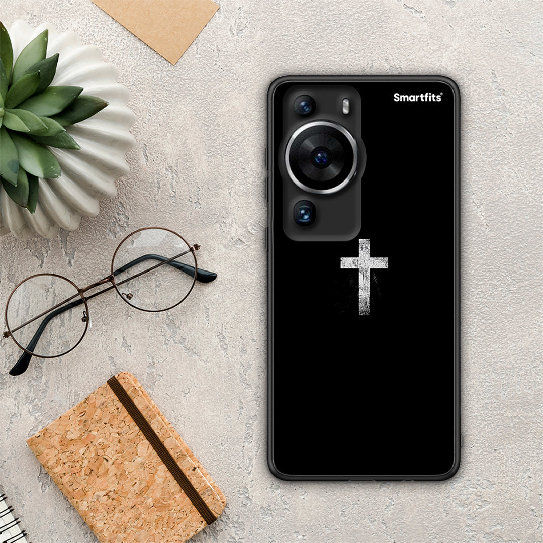 Θήκη Huawei P60 Pro White Cross από τη Smartfits με σχέδιο στο πίσω μέρος και μαύρο περίβλημα | Huawei P60 Pro White Cross Case with Colorful Back and Black Bezels