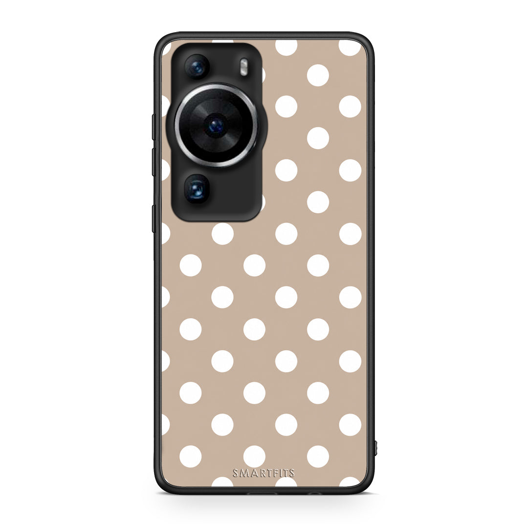 Θήκη Huawei P60 Pro White Polka Dots on Taupe από τη Smartfits με σχέδιο στο πίσω μέρος και μαύρο περίβλημα | Huawei P60 Pro White Polka Dots on Taupe case with colorful back and black bezels