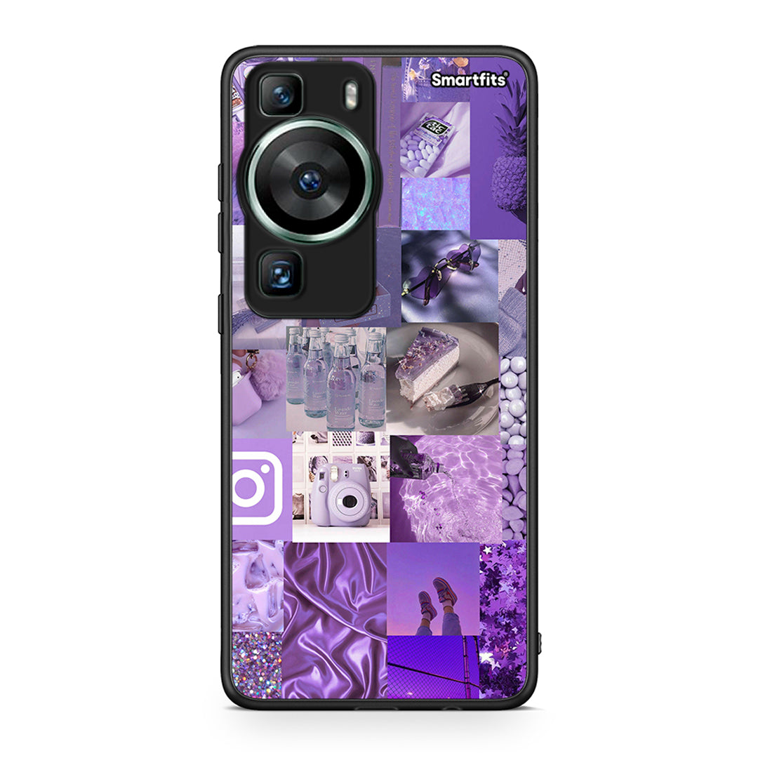 Θήκη Huawei P60 Purple Aesthetic Collage από τη Smartfits με σχέδιο στο πίσω μέρος και μαύρο περίβλημα | Huawei P60 Purple Aesthetic Collage Case with Colorful Back and Black Bezels