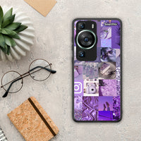 Thumbnail for Θήκη Huawei P60 Purple Aesthetic Collage από τη Smartfits με σχέδιο στο πίσω μέρος και μαύρο περίβλημα | Huawei P60 Purple Aesthetic Collage Case with Colorful Back and Black Bezels