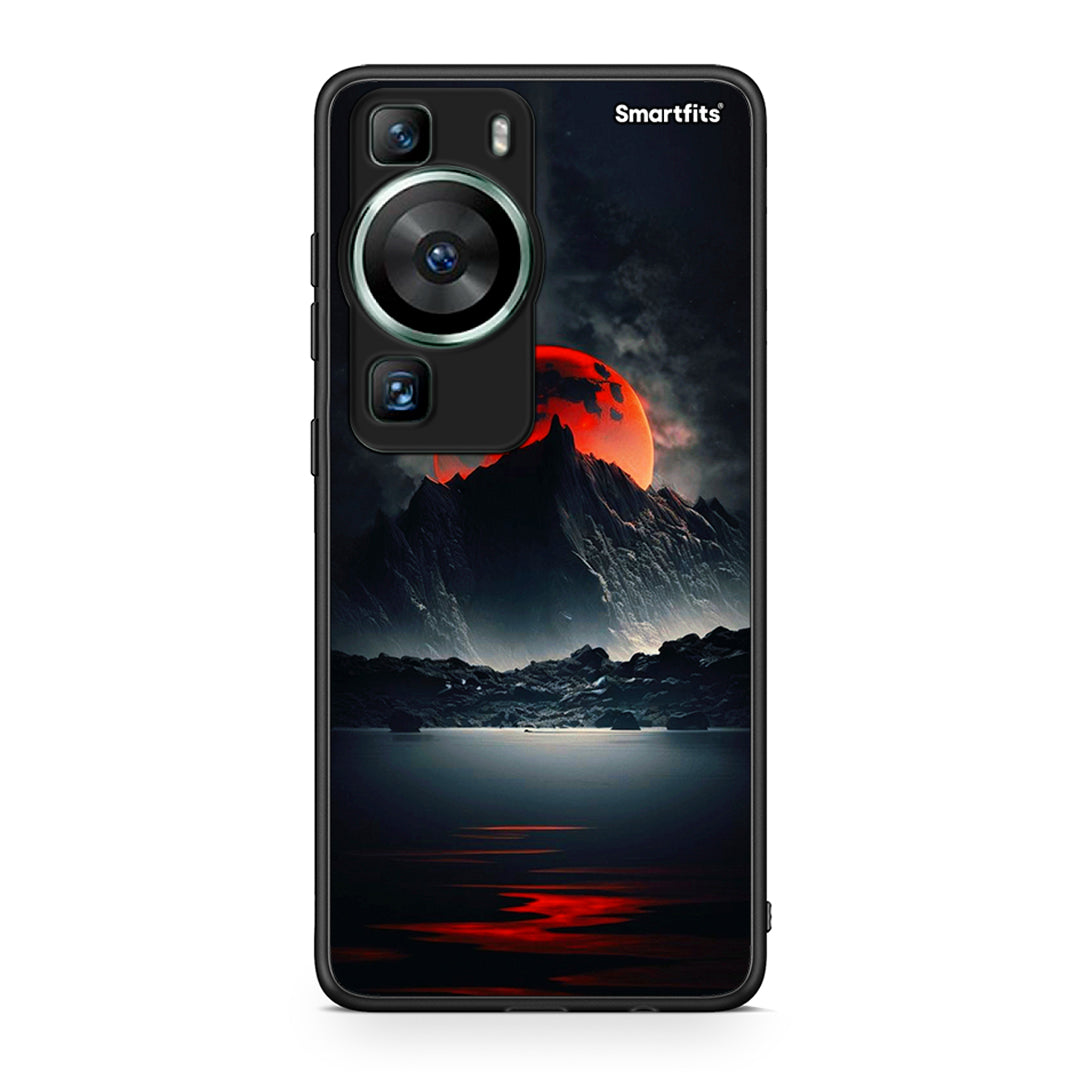 Θήκη Huawei P60 Red Full Moon από τη Smartfits με σχέδιο στο πίσω μέρος και μαύρο περίβλημα | Huawei P60 Red Full Moon Case with Colorful Back and Black Bezels