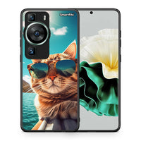 Thumbnail for Θήκη Huawei P60 Summer Cat από τη Smartfits με σχέδιο στο πίσω μέρος και μαύρο περίβλημα | Huawei P60 Summer Cat Case with Colorful Back and Black Bezels