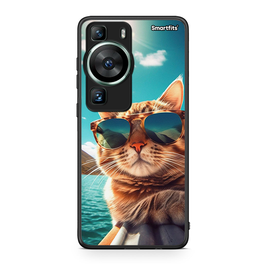 Θήκη Huawei P60 Summer Cat από τη Smartfits με σχέδιο στο πίσω μέρος και μαύρο περίβλημα | Huawei P60 Summer Cat Case with Colorful Back and Black Bezels