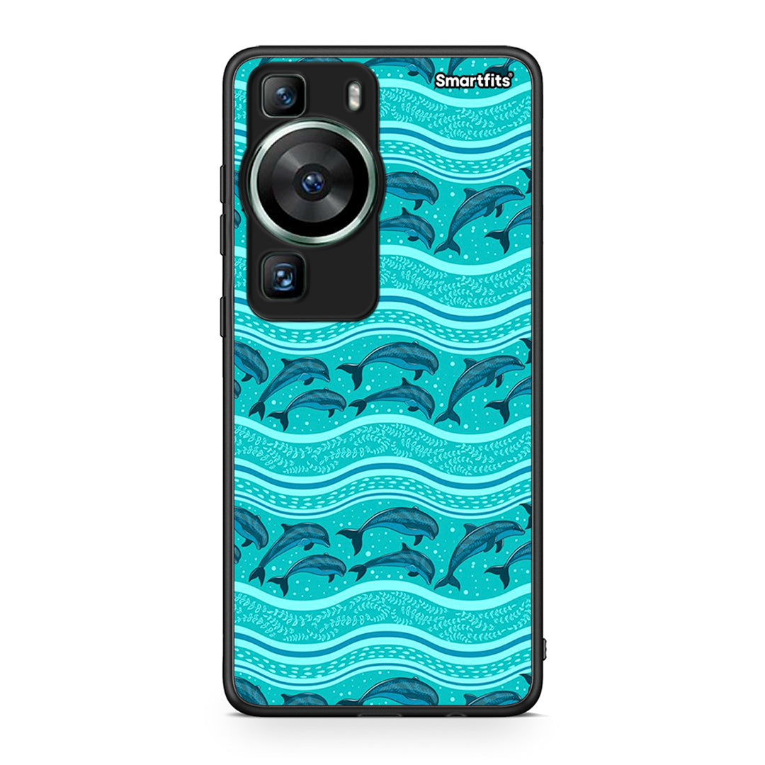 Θήκη Huawei P60 Swimming Dolphins από τη Smartfits με σχέδιο στο πίσω μέρος και μαύρο περίβλημα | Huawei P60 Swimming Dolphins Case with Colorful Back and Black Bezels