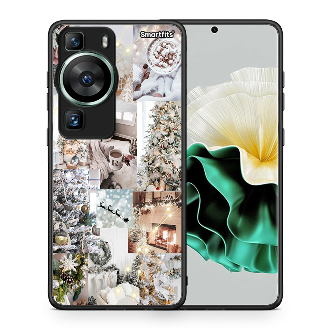 Θήκη Huawei P60 White Christmas από τη Smartfits με σχέδιο στο πίσω μέρος και μαύρο περίβλημα | Huawei P60 White Christmas Case with Colorful Back and Black Bezels