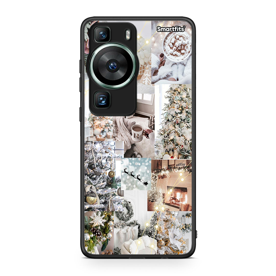 Θήκη Huawei P60 White Christmas από τη Smartfits με σχέδιο στο πίσω μέρος και μαύρο περίβλημα | Huawei P60 White Christmas Case with Colorful Back and Black Bezels