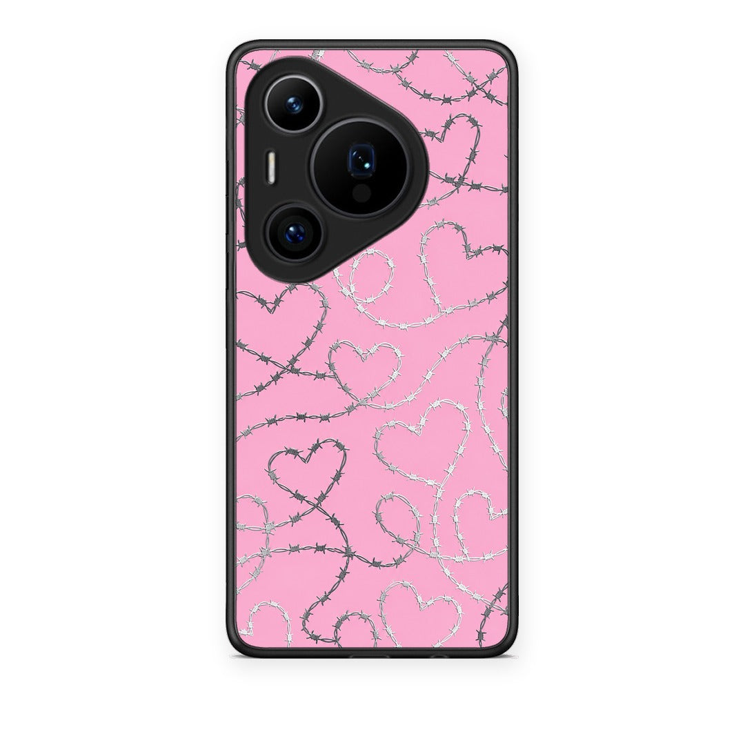Θήκη Huawei Pura 70 Pro / 70 Pro+ Barbed Wire Hearts on Pink από τη Smartfits με σχέδιο στο πίσω μέρος και μαύρο περίβλημα | Huawei Pura 70 Pro / 70 Pro+ Barbed Wire Hearts on Pink case with colorful back and black bezels