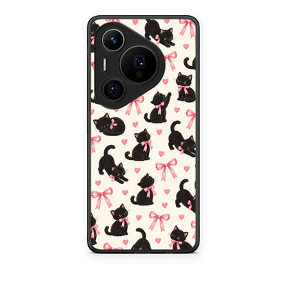 Θήκη Huawei Pura 70 Pro / 70 Pro+ Black Kittens and Pink Bows on Cream Small από τη Smartfits με σχέδιο στο πίσω μέρος και μαύρο περίβλημα | Huawei Pura 70 Pro / 70 Pro+ Black Kittens and Pink Bows on Cream Small case with colorful back and black bezels