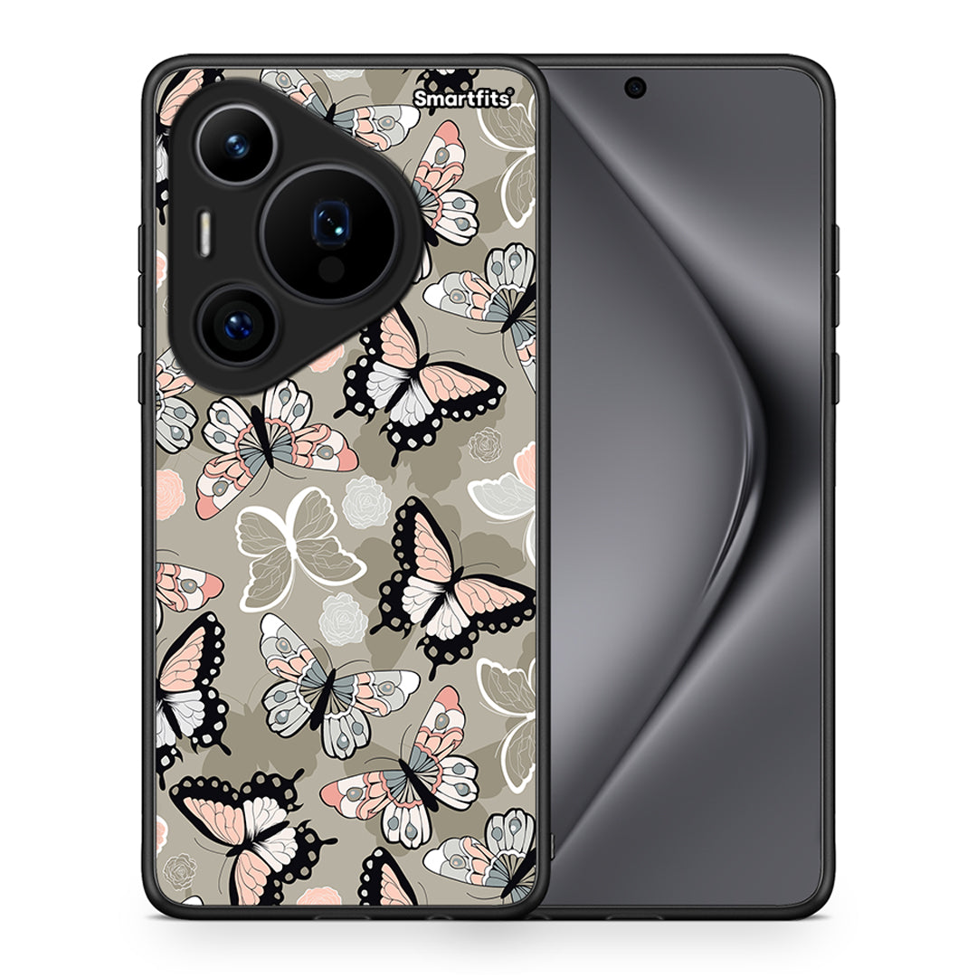 Θήκη Huawei Pura 70 Pro / 70 Pro+ Butterflies Boho από τη Smartfits με σχέδιο στο πίσω μέρος και μαύρο περίβλημα | Huawei Pura 70 Pro / 70 Pro+ Butterflies Boho case with colorful back and black bezels