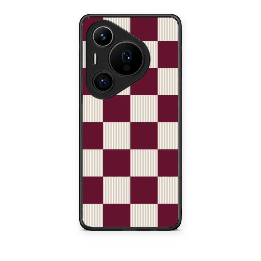 Θήκη Huawei Pura 70 Pro / 70 Pro+ Burgundy and Cream Striped Checks από τη Smartfits με σχέδιο στο πίσω μέρος και μαύρο περίβλημα | Huawei Pura 70 Pro / 70 Pro+ Burgundy and Cream Striped Checks case with colorful back and black bezels