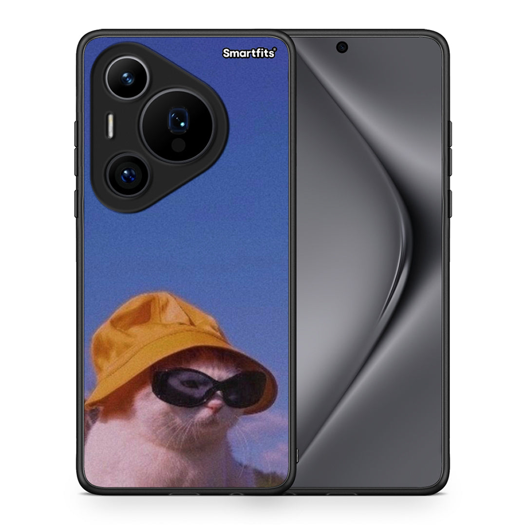 Θήκη Huawei Pura 70 Pro / 70 Pro+ Cat Diva από τη Smartfits με σχέδιο στο πίσω μέρος και μαύρο περίβλημα | Huawei Pura 70 Pro / 70 Pro+ Cat Diva case with colorful back and black bezels