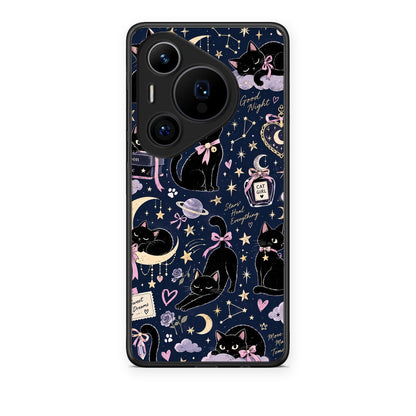Θήκη Huawei Pura 70 Pro / 70 Pro+ Celestial Black Cats on Navy από τη Smartfits με σχέδιο στο πίσω μέρος και μαύρο περίβλημα | Huawei Pura 70 Pro / 70 Pro+ Celestial Black Cats on Navy case with colorful back and black bezels