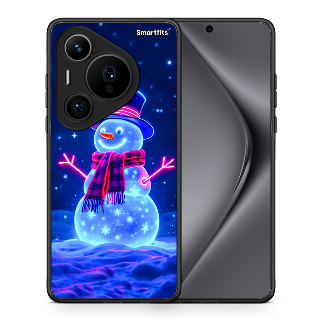 Θήκη Huawei Pura 70 Pro / 70 Pro+ Christmas Neon Snowman από τη Smartfits με σχέδιο στο πίσω μέρος και μαύρο περίβλημα | Huawei Pura 70 Pro / 70 Pro+ Christmas Neon Snowman case with colorful back and black bezels