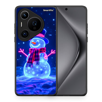 Θήκη Huawei Pura 70 Pro / 70 Pro+ Christmas Neon Snowman από τη Smartfits με σχέδιο στο πίσω μέρος και μαύρο περίβλημα | Huawei Pura 70 Pro / 70 Pro+ Christmas Neon Snowman case with colorful back and black bezels