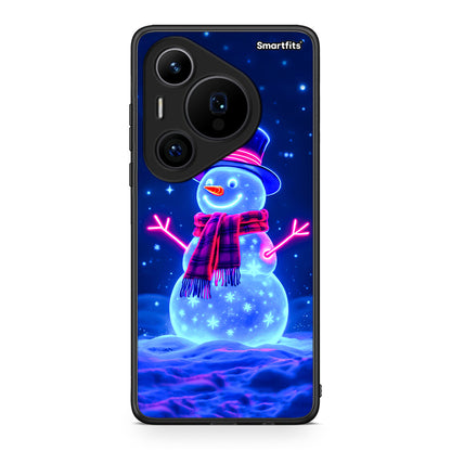 Huawei Pura 70 Pro / 70 Pro+ Christmas Neon Snowman θήκη από τη Smartfits με σχέδιο στο πίσω μέρος και μαύρο περίβλημα | Smartphone case with colorful back and black bezels by Smartfits