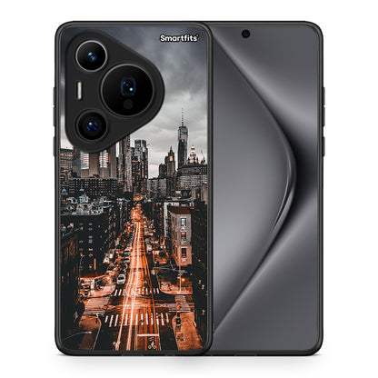 Θήκη Huawei Pura 70 Pro / 70 Pro+ City Lights από τη Smartfits με σχέδιο στο πίσω μέρος και μαύρο περίβλημα | Huawei Pura 70 Pro / 70 Pro+ City Lights case with colorful back and black bezels