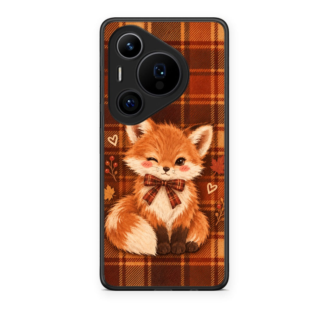 Θήκη Huawei Pura 70 Pro / 70 Pro+ Fox on Autumn Tartan από τη Smartfits με σχέδιο στο πίσω μέρος και μαύρο περίβλημα | Huawei Pura 70 Pro / 70 Pro+ Fox on Autumn Tartan case with colorful back and black bezels
