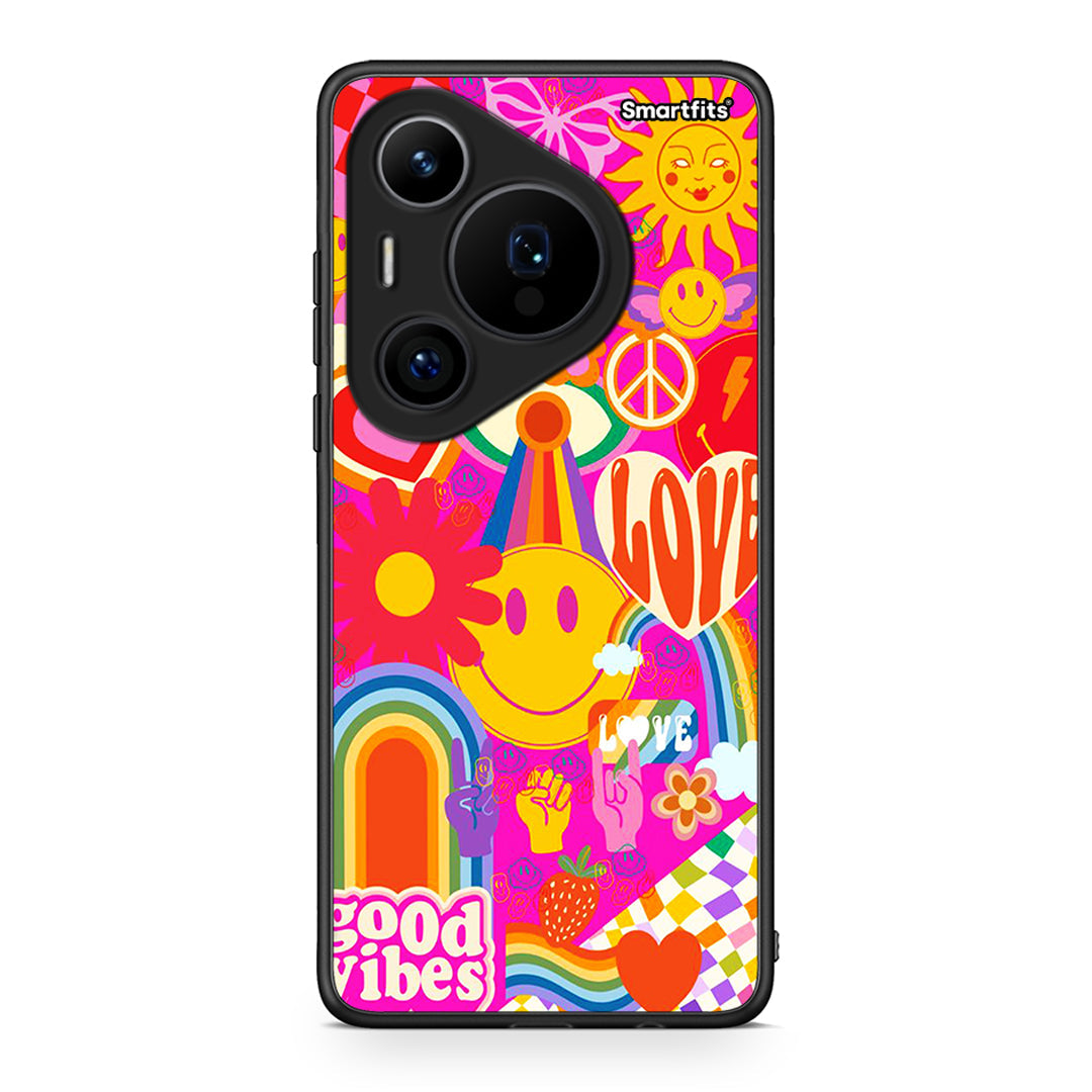 Huawei Pura 70 Pro / 70 Pro+ Hippie Love θήκη από τη Smartfits με σχέδιο στο πίσω μέρος και μαύρο περίβλημα | Smartphone case with colorful back and black bezels by Smartfits