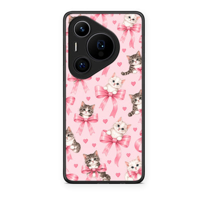 Θήκη Huawei Pura 70 Pro / 70 Pro+ Kittens and Pink Bows on Pink από τη Smartfits με σχέδιο στο πίσω μέρος και μαύρο περίβλημα | Huawei Pura 70 Pro / 70 Pro+ Kittens and Pink Bows on Pink case with colorful back and black bezels
