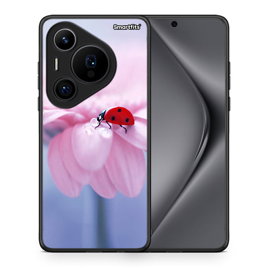 Θήκη Huawei Pura 70 Pro / 70 Pro+ Ladybug Flower από τη Smartfits με σχέδιο στο πίσω μέρος και μαύρο περίβλημα | Huawei Pura 70 Pro / 70 Pro+ Ladybug Flower case with colorful back and black bezels