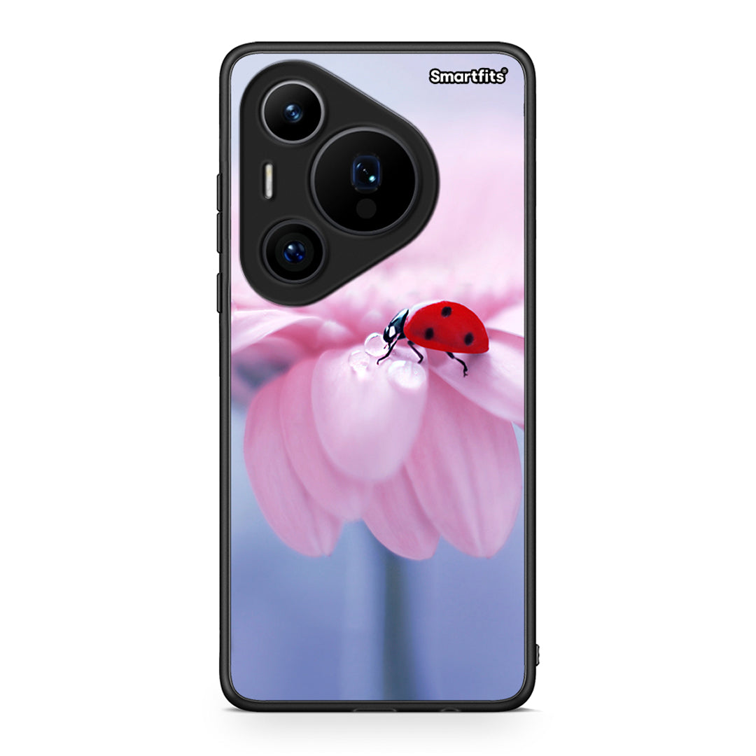 Huawei Pura 70 Pro / 70 Pro+ Ladybug Flower θήκη από τη Smartfits με σχέδιο στο πίσω μέρος και μαύρο περίβλημα | Smartphone case with colorful back and black bezels by Smartfits