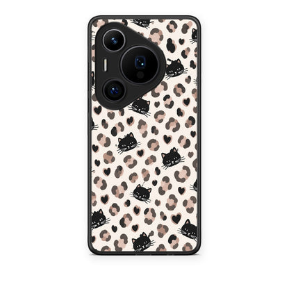 Θήκη Huawei Pura 70 Pro / 70 Pro+ Leopard Spots and Black Cats on Cream από τη Smartfits με σχέδιο στο πίσω μέρος και μαύρο περίβλημα | Huawei Pura 70 Pro / 70 Pro+ Leopard Spots and Black Cats on Cream case with colorful back and black bezels