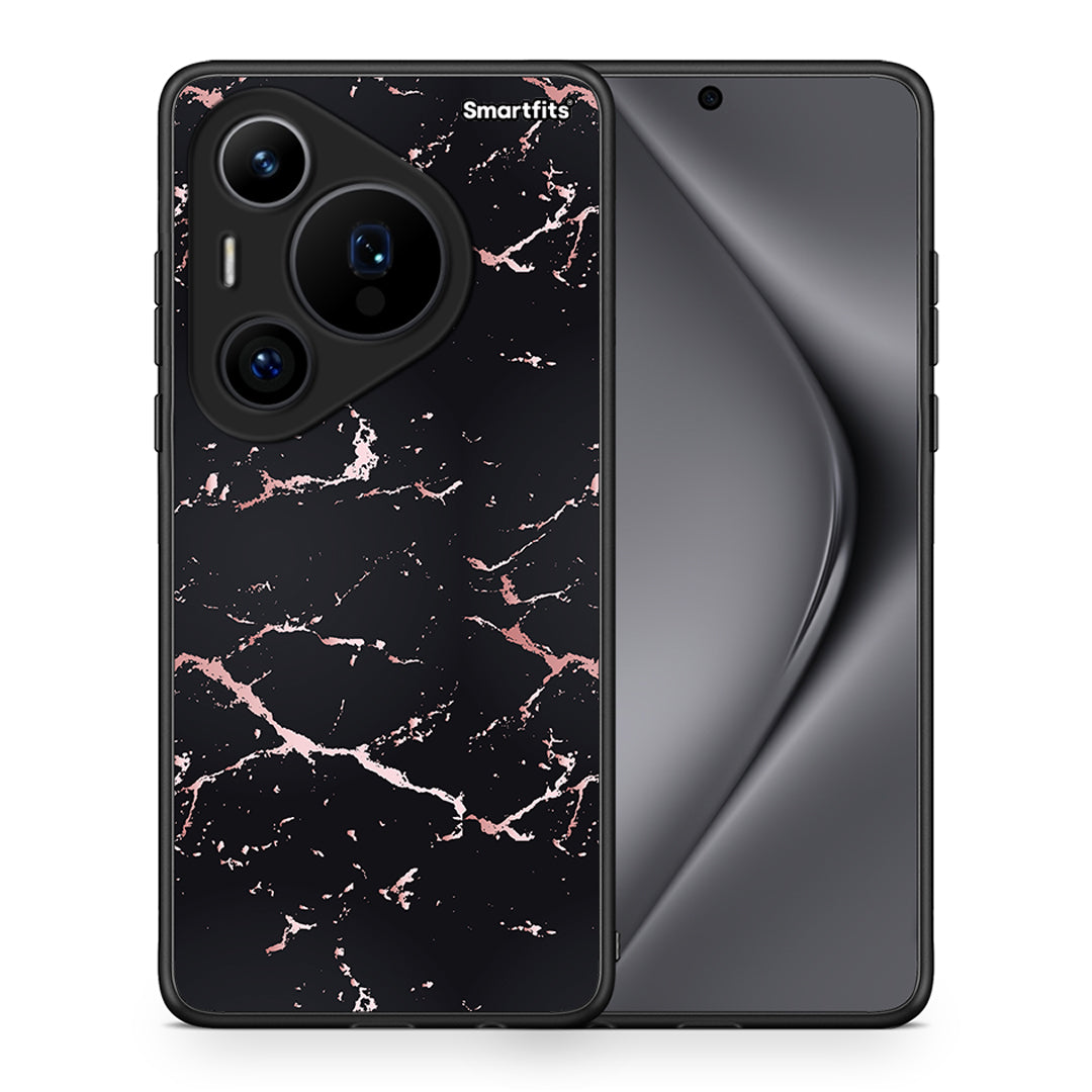 Θήκη Huawei Pura 70 Pro / 70 Pro+ Black Rosegold Marble από τη Smartfits με σχέδιο στο πίσω μέρος και μαύρο περίβλημα | Huawei Pura 70 Pro / 70 Pro+ Black Rosegold Marble case with colorful back and black bezels