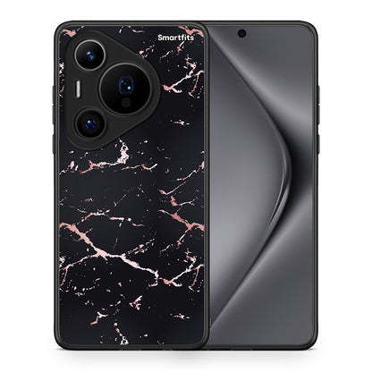 Θήκη Huawei Pura 70 Pro / 70 Pro+ Black Rosegold Marble από τη Smartfits με σχέδιο στο πίσω μέρος και μαύρο περίβλημα | Huawei Pura 70 Pro / 70 Pro+ Black Rosegold Marble case with colorful back and black bezels