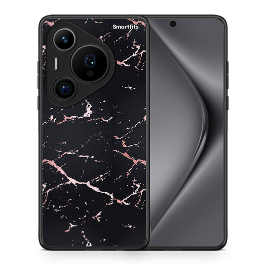 Θήκη Huawei Pura 70 Pro / 70 Pro+ Black Rosegold Marble από τη Smartfits με σχέδιο στο πίσω μέρος και μαύρο περίβλημα | Huawei Pura 70 Pro / 70 Pro+ Black Rosegold Marble case with colorful back and black bezels
