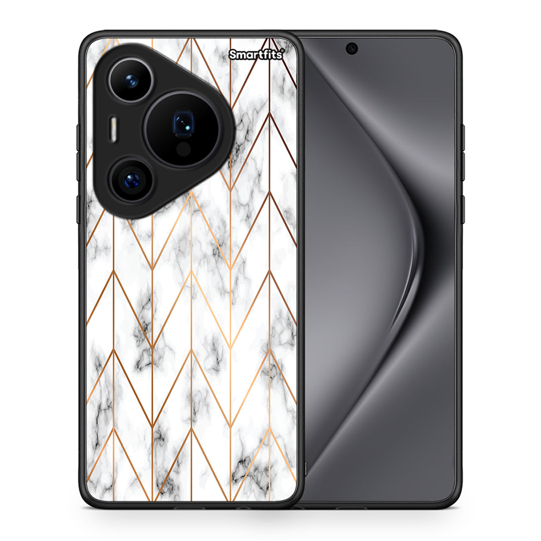 Θήκη Huawei Pura 70 Pro / 70 Pro+ Gold Geometric Marble από τη Smartfits με σχέδιο στο πίσω μέρος και μαύρο περίβλημα | Huawei Pura 70 Pro / 70 Pro+ Gold Geometric Marble case with colorful back and black bezels