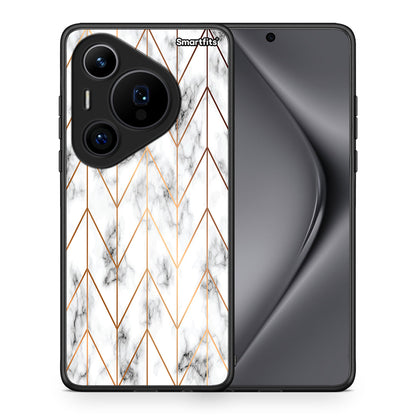Θήκη Huawei Pura 70 Pro / 70 Pro+ Gold Geometric Marble από τη Smartfits με σχέδιο στο πίσω μέρος και μαύρο περίβλημα | Huawei Pura 70 Pro / 70 Pro+ Gold Geometric Marble case with colorful back and black bezels