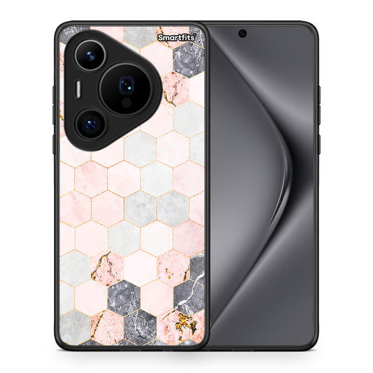Θήκη Huawei Pura 70 Pro / 70 Pro+ Hexagon Pink Marble από τη Smartfits με σχέδιο στο πίσω μέρος και μαύρο περίβλημα | Huawei Pura 70 Pro / 70 Pro+ Hexagon Pink Marble case with colorful back and black bezels