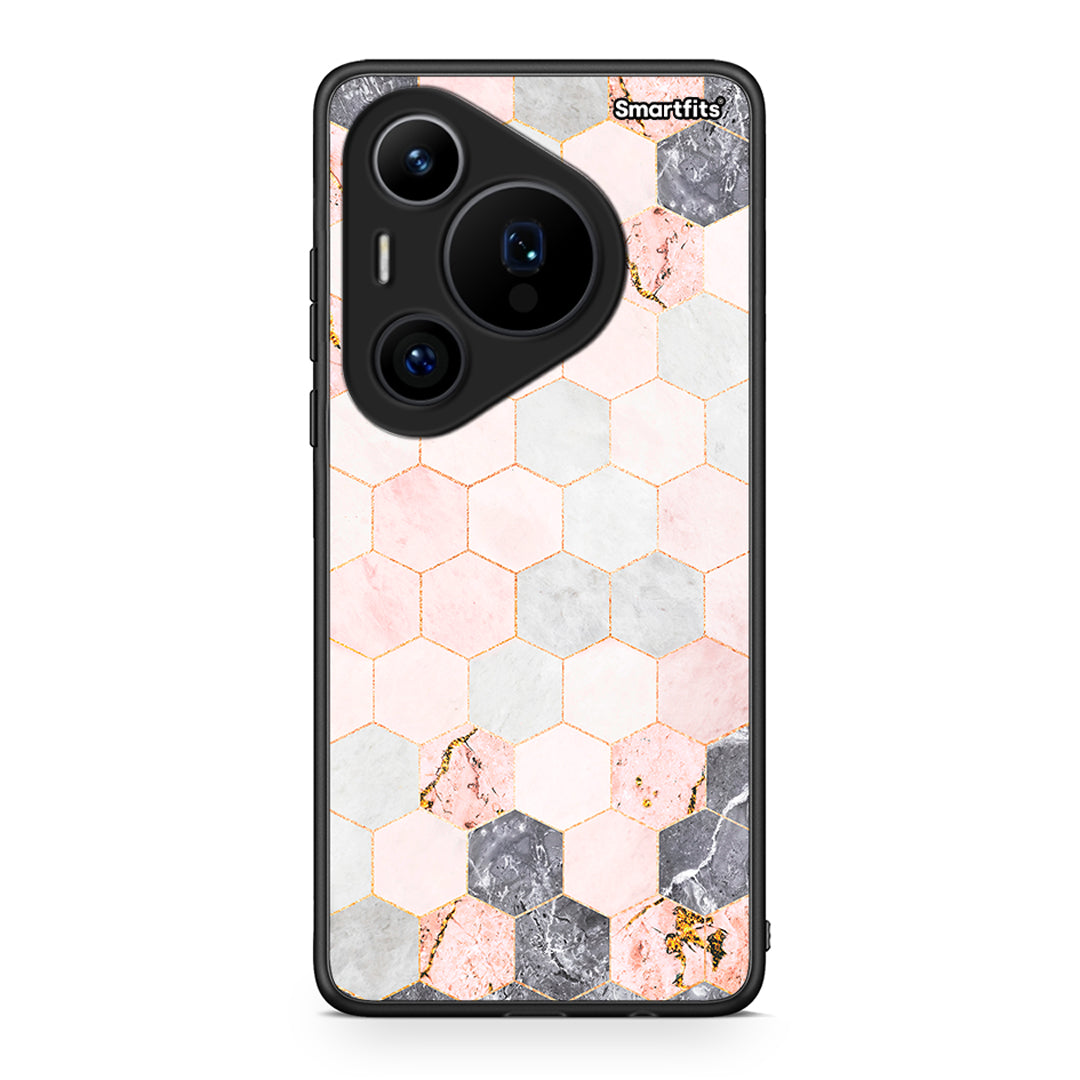 4 - Huawei Pura 70 Pro / 70 Pro+ Hexagon Pink Marble case, cover, bumper