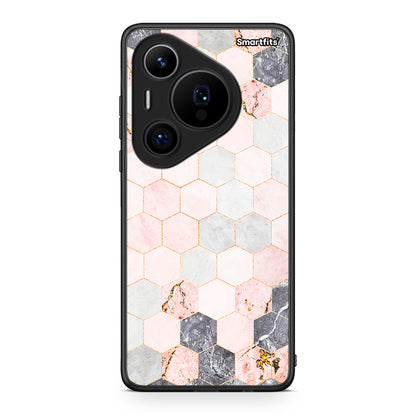 4 - Huawei Pura 70 Pro / 70 Pro+ Hexagon Pink Marble case, cover, bumper