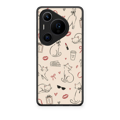 Θήκη Huawei Pura 70 Pro / 70 Pro+ Minimal Cat and Fashion Doodles on Cream από τη Smartfits με σχέδιο στο πίσω μέρος και μαύρο περίβλημα | Huawei Pura 70 Pro / 70 Pro+ Minimal Cat and Fashion Doodles on Cream case with colorful back and black bezels