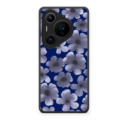 Θήκη Huawei Pura 70 Pro / 70 Pro+ Pale Blue Flowers on Navy από τη Smartfits με σχέδιο στο πίσω μέρος και μαύρο περίβλημα | Huawei Pura 70 Pro / 70 Pro+ Pale Blue Flowers on Navy case with colorful back and black bezels
