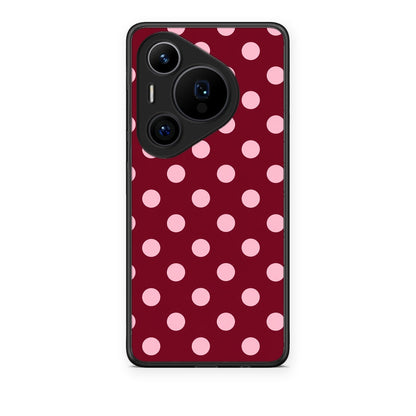 Θήκη Huawei Pura 70 Pro / 70 Pro+ Pink Polka Dots on Burgundy από τη Smartfits με σχέδιο στο πίσω μέρος και μαύρο περίβλημα | Huawei Pura 70 Pro / 70 Pro+ Pink Polka Dots on Burgundy case with colorful back and black bezels