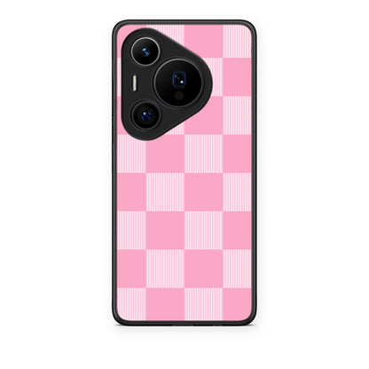 Θήκη Huawei Pura 70 Pro / 70 Pro+ Pink and White Striped Checks από τη Smartfits με σχέδιο στο πίσω μέρος και μαύρο περίβλημα | Huawei Pura 70 Pro / 70 Pro+ Pink and White Striped Checks case with colorful back and black bezels
