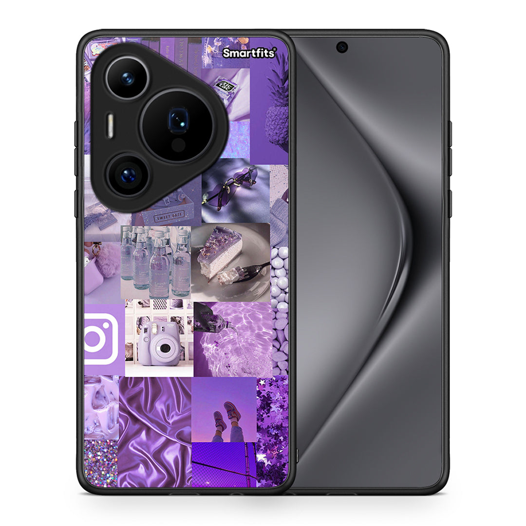 Θήκη Huawei Pura 70 Pro / 70 Pro+ Purple Aesthetic Collage από τη Smartfits με σχέδιο στο πίσω μέρος και μαύρο περίβλημα | Huawei Pura 70 Pro / 70 Pro+ Purple Aesthetic Collage case with colorful back and black bezels