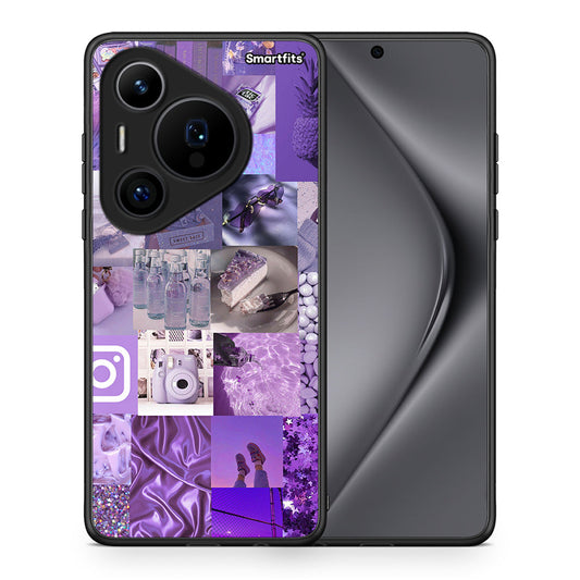 Θήκη Huawei Pura 70 Pro / 70 Pro+ Purple Aesthetic Collage από τη Smartfits με σχέδιο στο πίσω μέρος και μαύρο περίβλημα | Huawei Pura 70 Pro / 70 Pro+ Purple Aesthetic Collage case with colorful back and black bezels