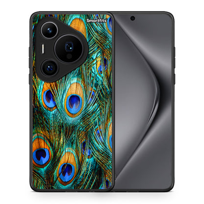 Θήκη Huawei Pura 70 Pro / 70 Pro+ Real Peacock Feathers από τη Smartfits με σχέδιο στο πίσω μέρος και μαύρο περίβλημα | Huawei Pura 70 Pro / 70 Pro+ Real Peacock Feathers case with colorful back and black bezels
