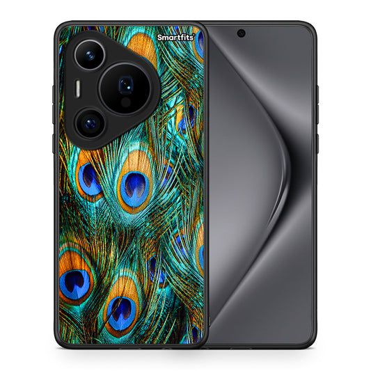 Θήκη Huawei Pura 70 Pro / 70 Pro+ Real Peacock Feathers από τη Smartfits με σχέδιο στο πίσω μέρος και μαύρο περίβλημα | Huawei Pura 70 Pro / 70 Pro+ Real Peacock Feathers case with colorful back and black bezels