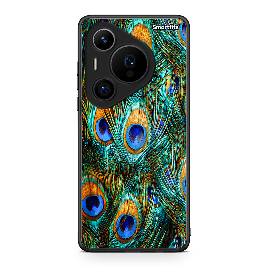 Huawei Pura 70 Pro / 70 Pro+ Real Peacock Feathers θήκη από τη Smartfits με σχέδιο στο πίσω μέρος και μαύρο περίβλημα | Smartphone case with colorful back and black bezels by Smartfits