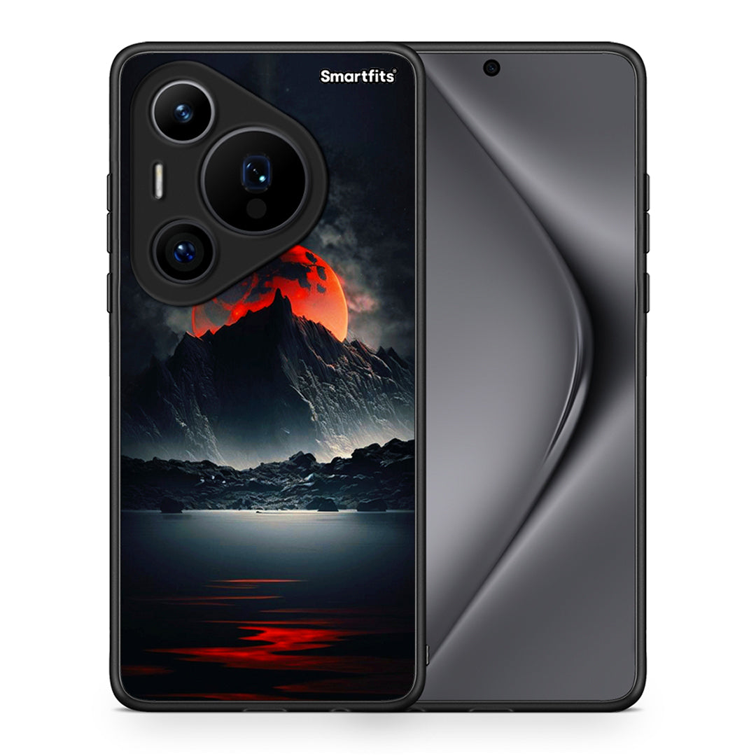 Θήκη Huawei Pura 70 Pro / 70 Pro+ Red Full Moon από τη Smartfits με σχέδιο στο πίσω μέρος και μαύρο περίβλημα | Huawei Pura 70 Pro / 70 Pro+ Red Full Moon case with colorful back and black bezels