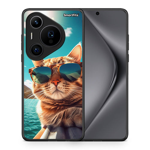 Θήκη Huawei Pura 70 Pro / 70 Pro+ Summer Cat από τη Smartfits με σχέδιο στο πίσω μέρος και μαύρο περίβλημα | Huawei Pura 70 Pro / 70 Pro+ Summer Cat case with colorful back and black bezels