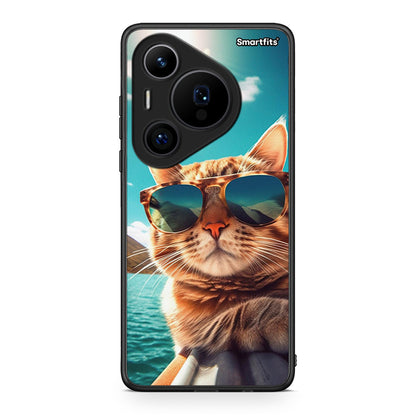 Huawei Pura 70 Pro / 70 Pro+ Summer Cat θήκη από τη Smartfits με σχέδιο στο πίσω μέρος και μαύρο περίβλημα | Smartphone case with colorful back and black bezels by Smartfits